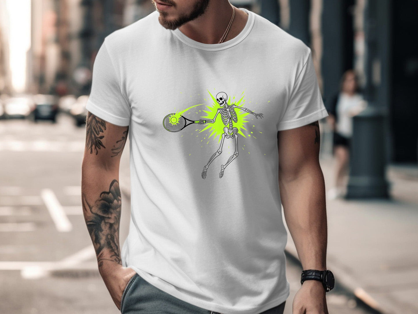 Skeleton Tennis Smash Graphic T-Shirt