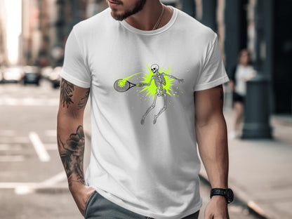 Skeleton Tennis Smash Graphic T-Shirt