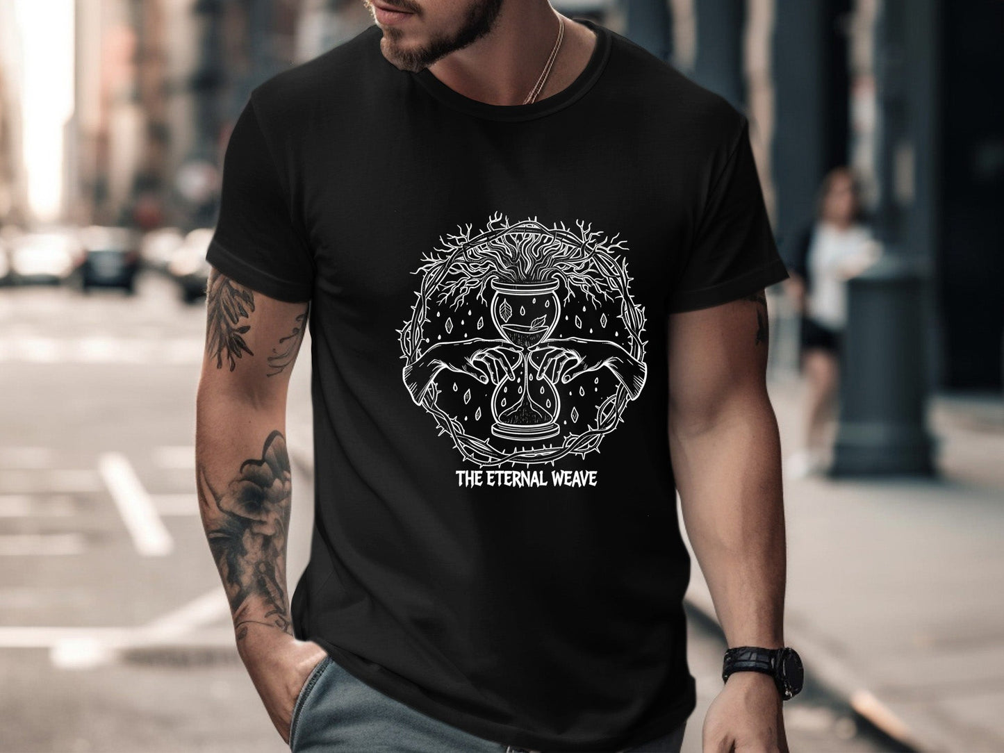 The Eternal Weave Hourglass T-Shirt - Mystical Line Art Tee