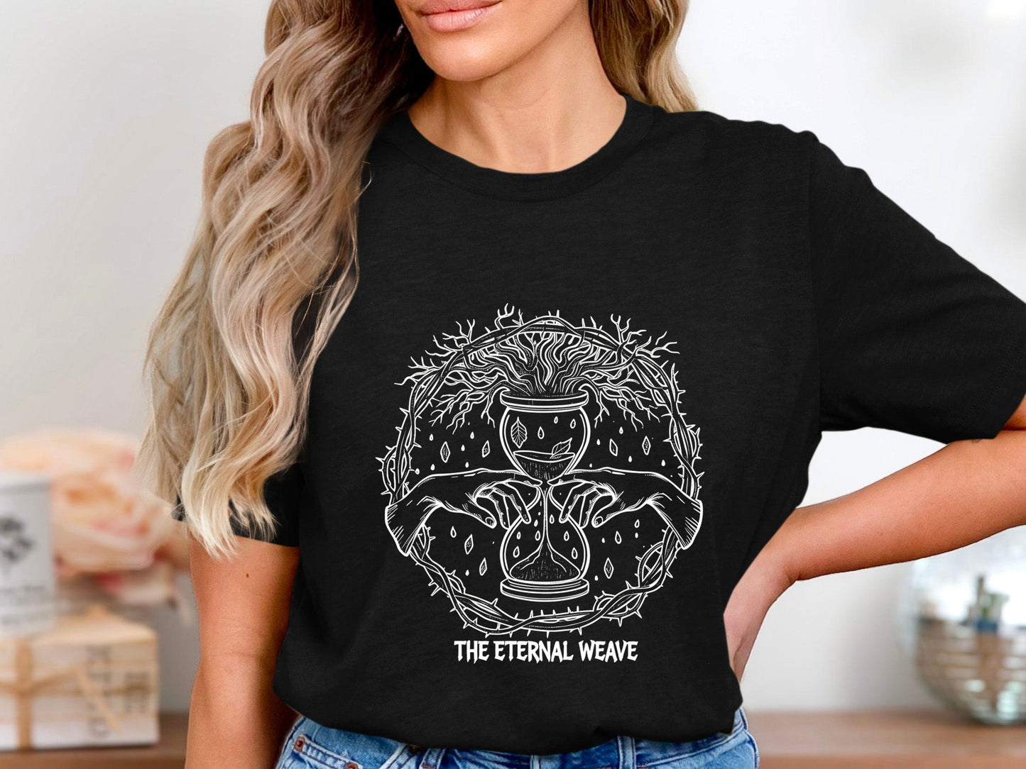 The Eternal Weave Hourglass T-Shirt - Mystical Line Art Tee