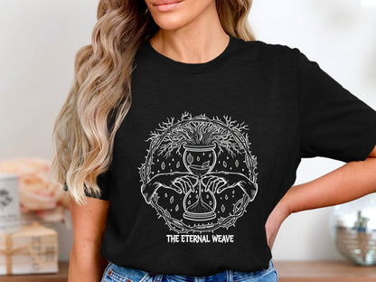 The Eternal Weave Hourglass T-Shirt - Mystical Line Art Tee