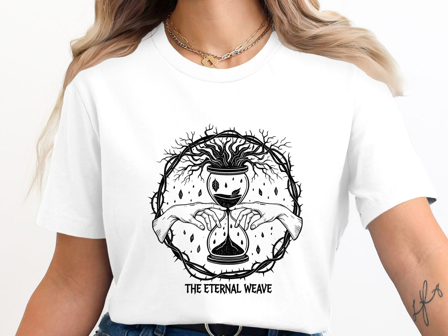 The Eternal Weave Hourglass T-Shirt - Mystical Line Art Tee