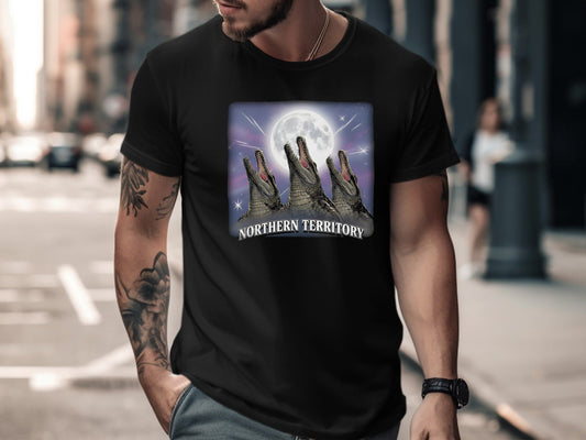 Three Crocodile Moon Northern Territory T-Shirt - Retro Style