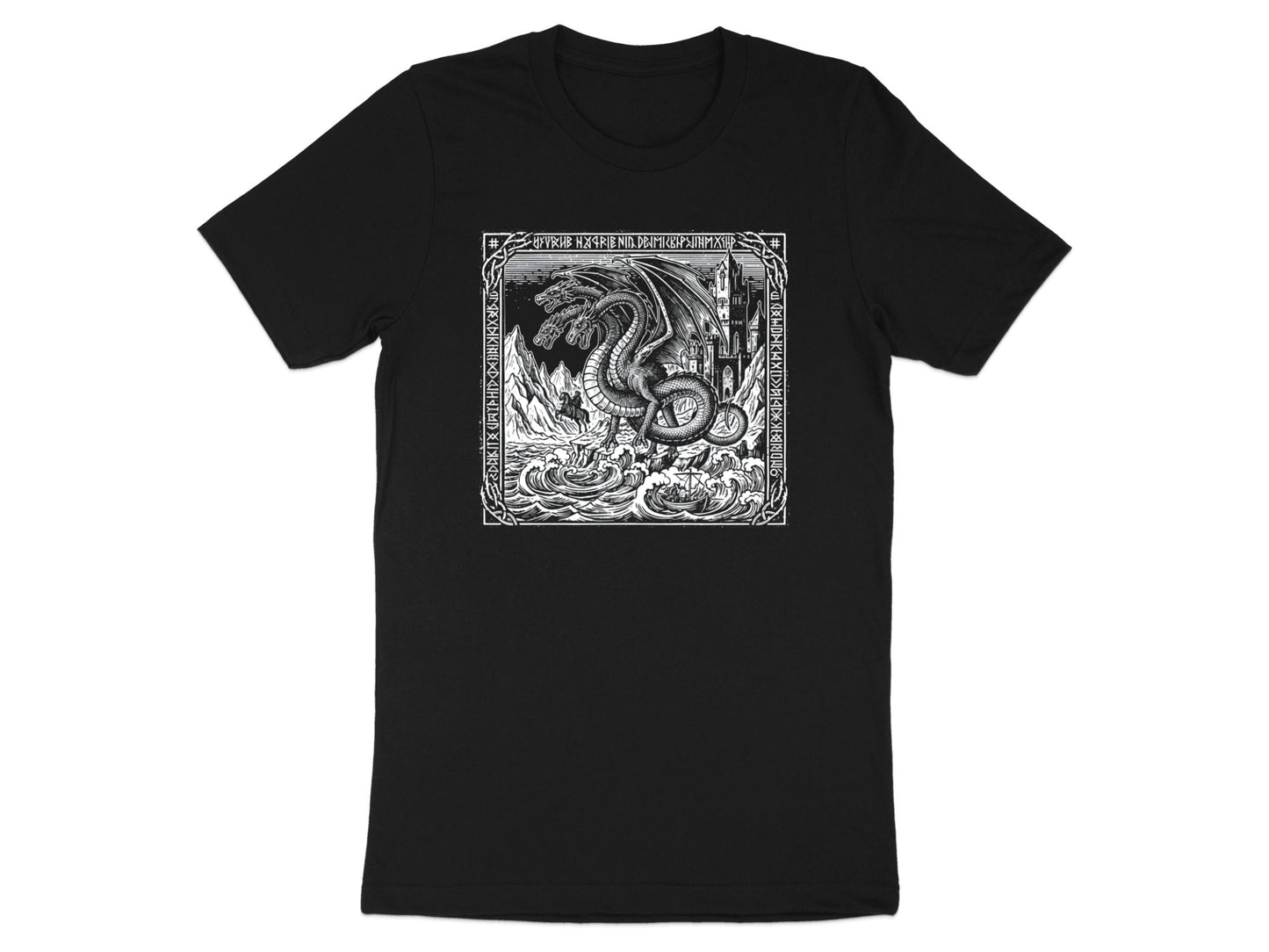 Three-Headed Dragon Medieval Woodcut Tee
