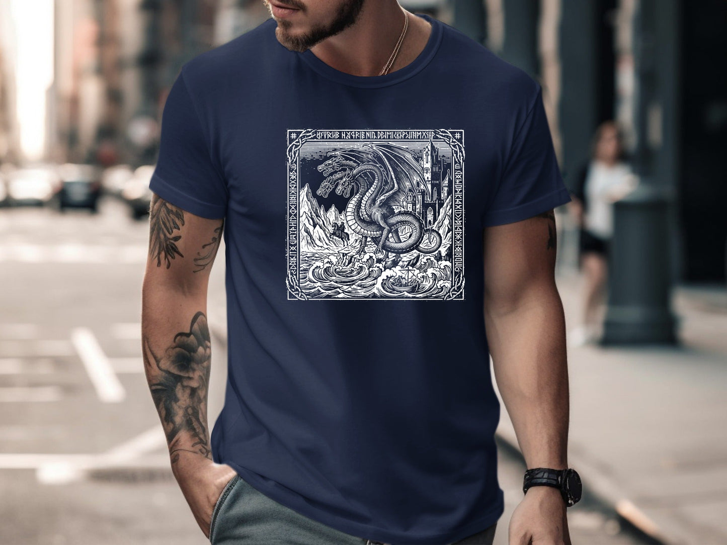 Three-Headed Dragon Medieval Woodcut Tee