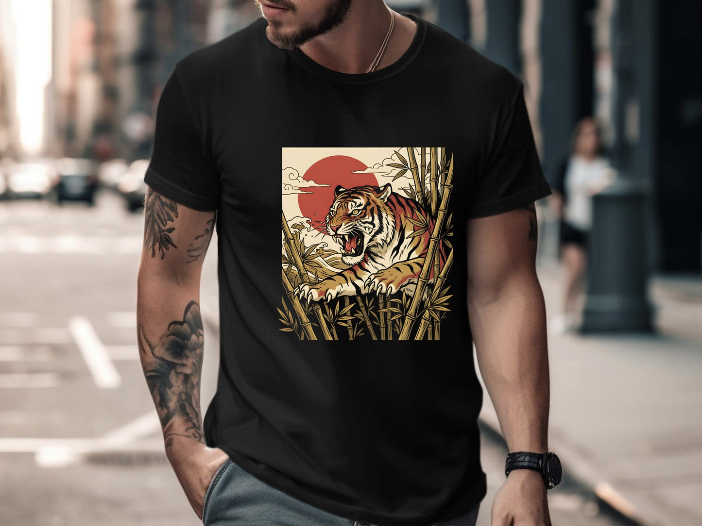 Traditional Japanese Tiger & Bamboo T-Shirt