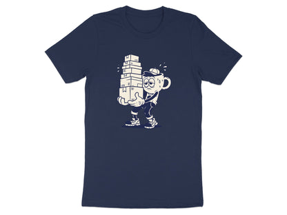 Tired Coffee Mug Character T-Shirt - Retro Cartoon Work Tee