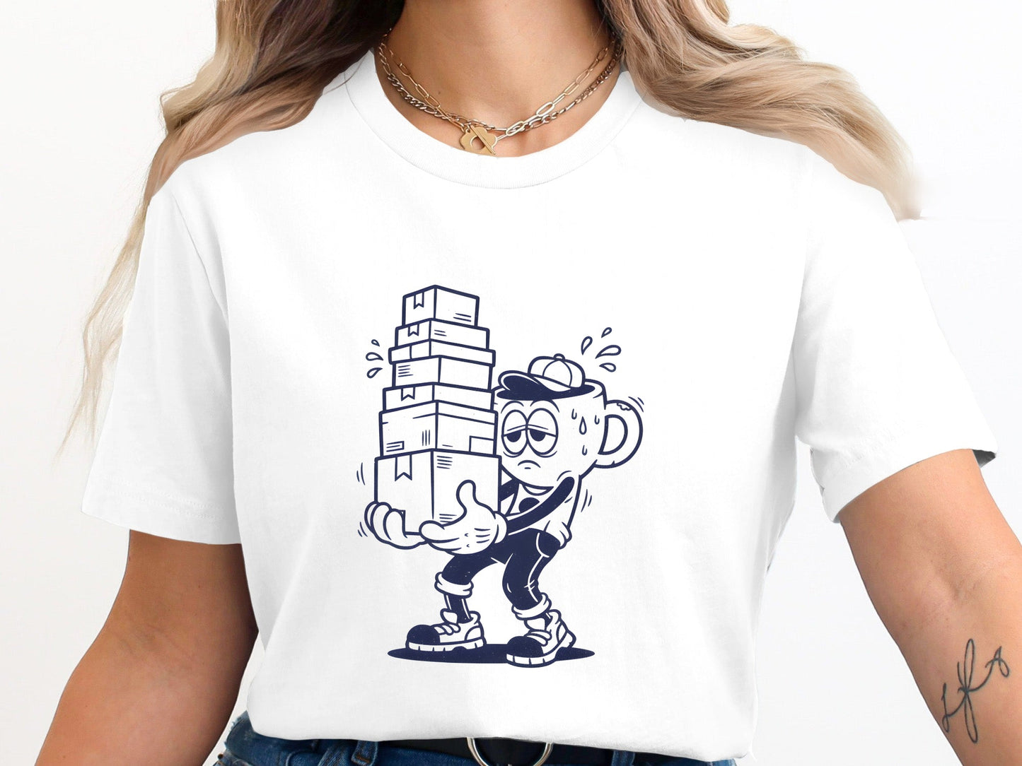 Tired Coffee Mug Character T-Shirt - Retro Cartoon Work Tee