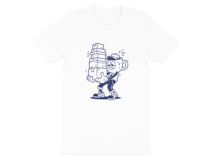 Tired Coffee Mug Character T-Shirt - Retro Cartoon Work Tee