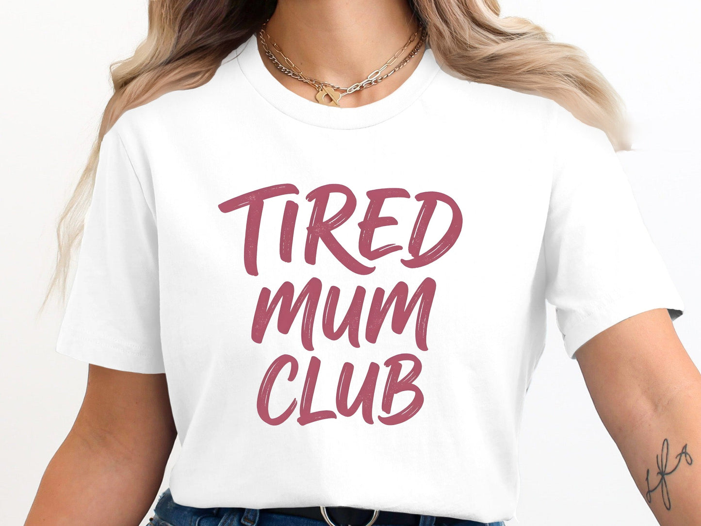 Tired Mum Club Script Tee - Minimalist Pastel Mauve Shirt