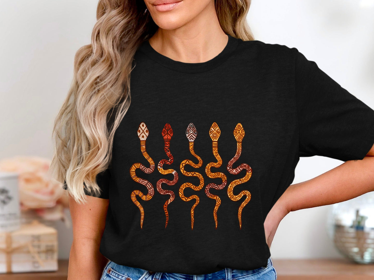 Tribal Patterned Snakes T-Shirt - Indigenous Inspired Wildlife Art