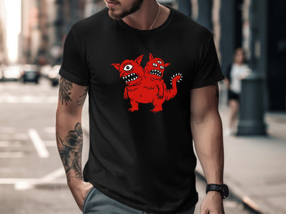 Two-Headed Red Kaiju Monster Graphic Tee