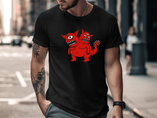 Two-Headed Red Kaiju Monster Graphic Tee