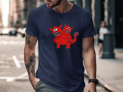 Two-Headed Red Kaiju Monster Graphic Tee