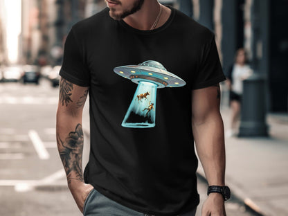 UFO Abduction Cow & Farmer Funny T-Shirt