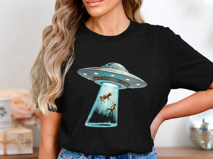 UFO Abduction Cow & Farmer Funny T-Shirt