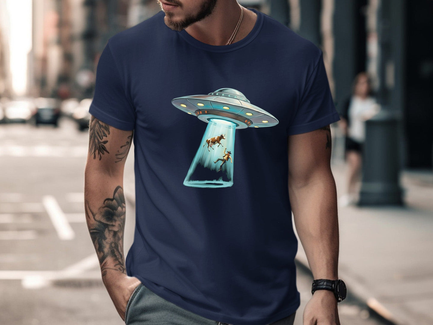 UFO Abduction Cow & Farmer Funny T-Shirt