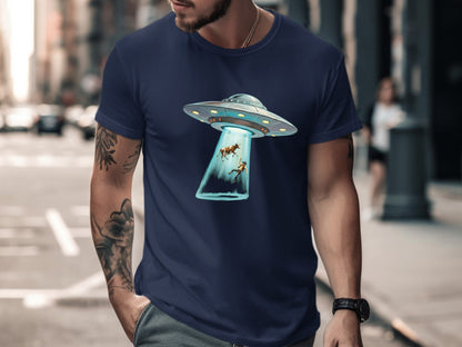 UFO Abduction Cow & Farmer Funny T-Shirt