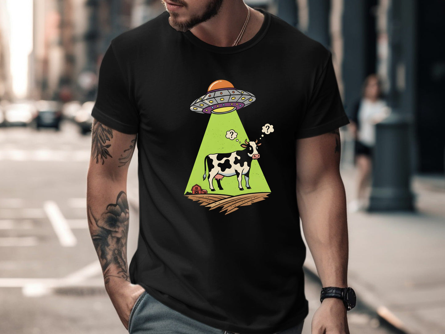 UFO Cow Abduction T-Shirt - Funny Alien Sci-Fi Graphic