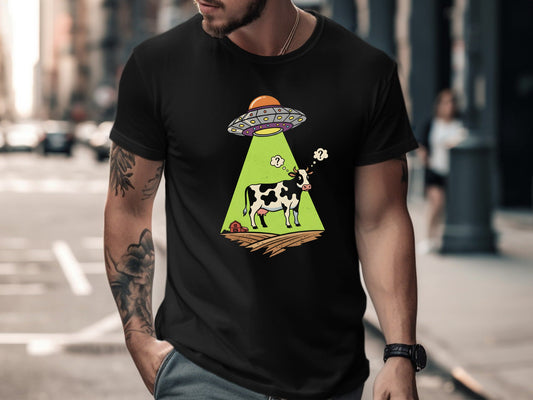 UFO Cow Abduction T-Shirt - Funny Alien Sci-Fi Graphic
