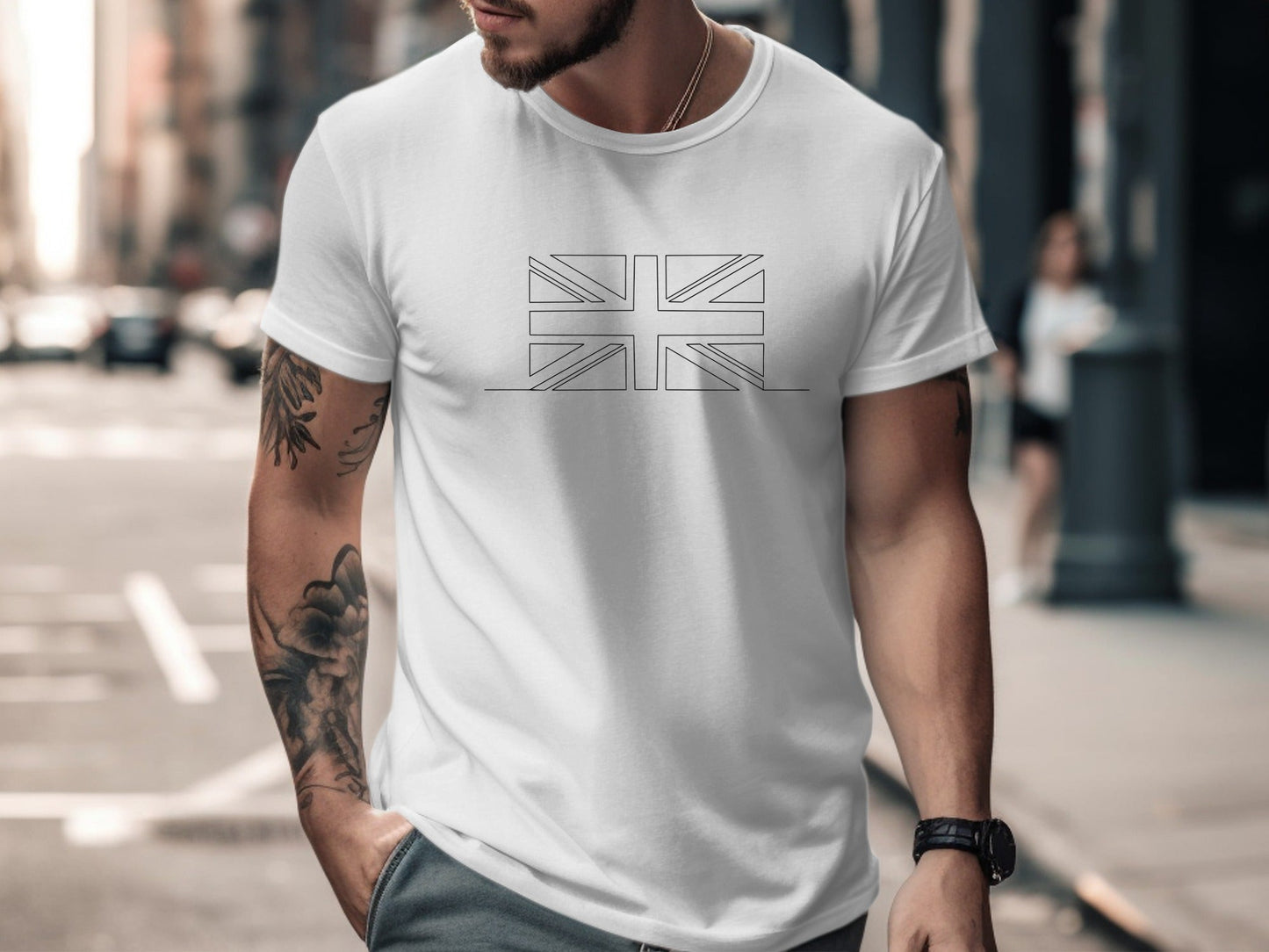 Minimalist Union Jack Line Art T-Shirt - Modern British Style