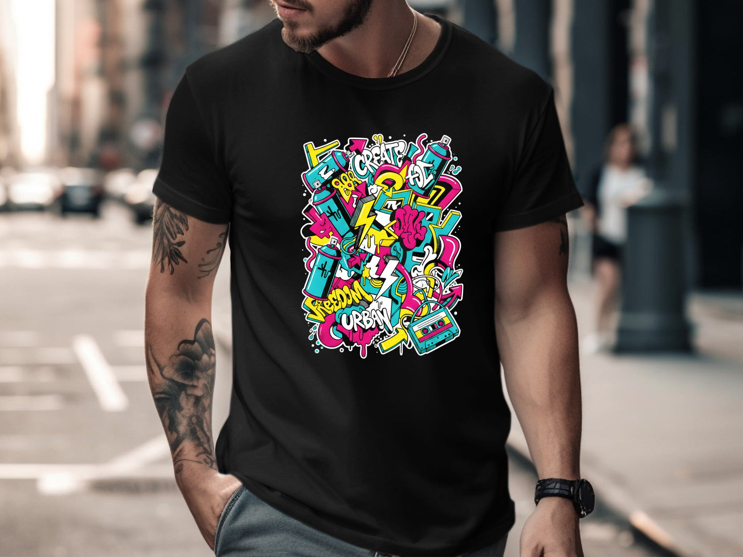 Urban Street Life Collage Graffiti Graphic Tee