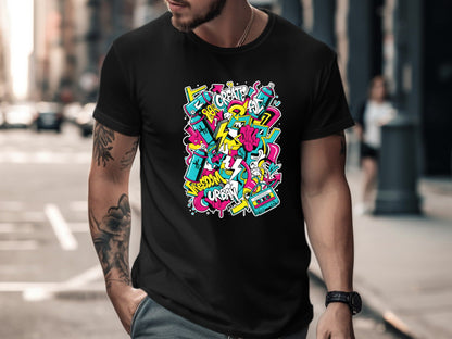 Urban Street Life Collage Graffiti Graphic Tee