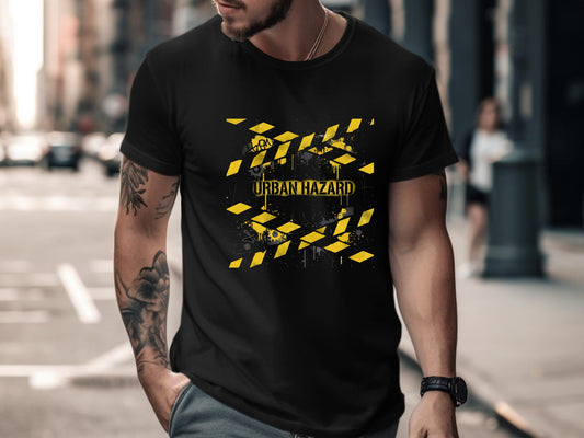 Urban Hazard Caution Tape Graffiti T-Shirt - Streetwear  Tee