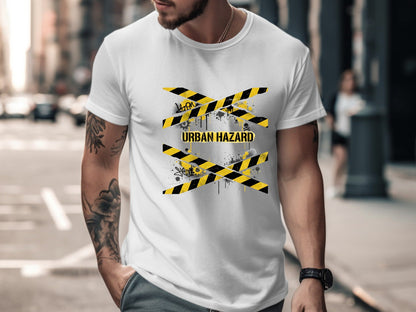 Urban Hazard Caution Tape Graffiti T-Shirt - Streetwear  Tee