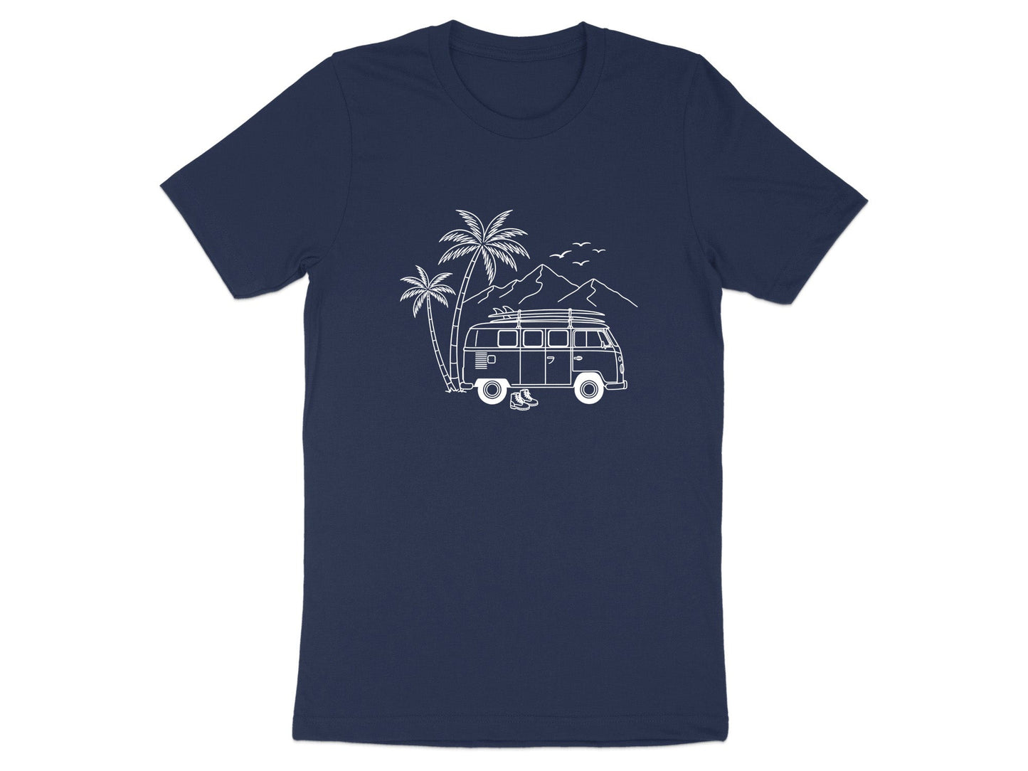 Coastal Vanlife Line Art Minimalist Camping T-Shirt