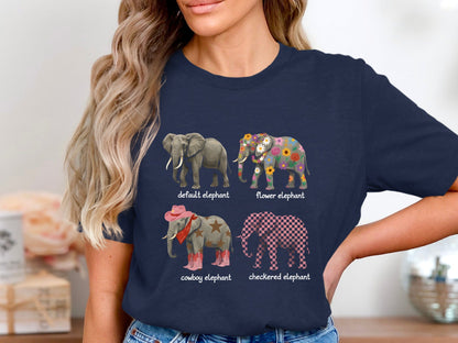 Various Elephant Designs T-Shirt - Flower, Cowboy & Checkered