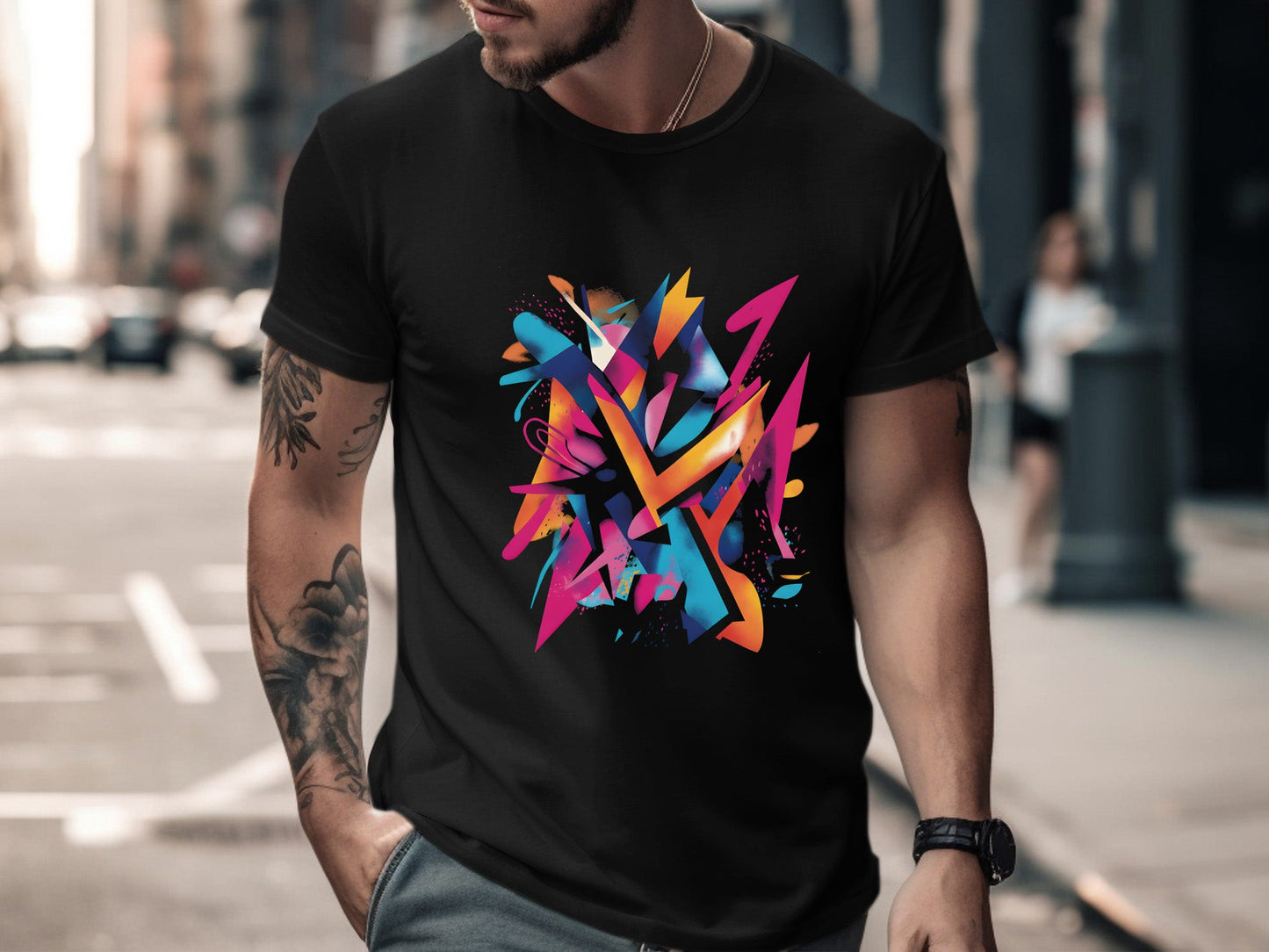 Cyber-Neon Graffiti Abstract T-Shirt