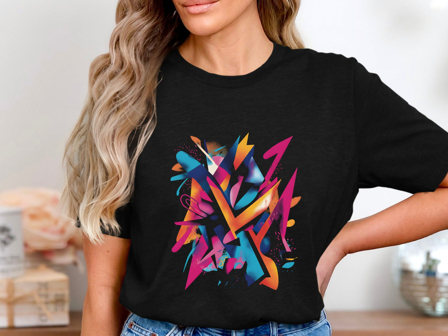Cyber-Neon Graffiti Abstract T-Shirt