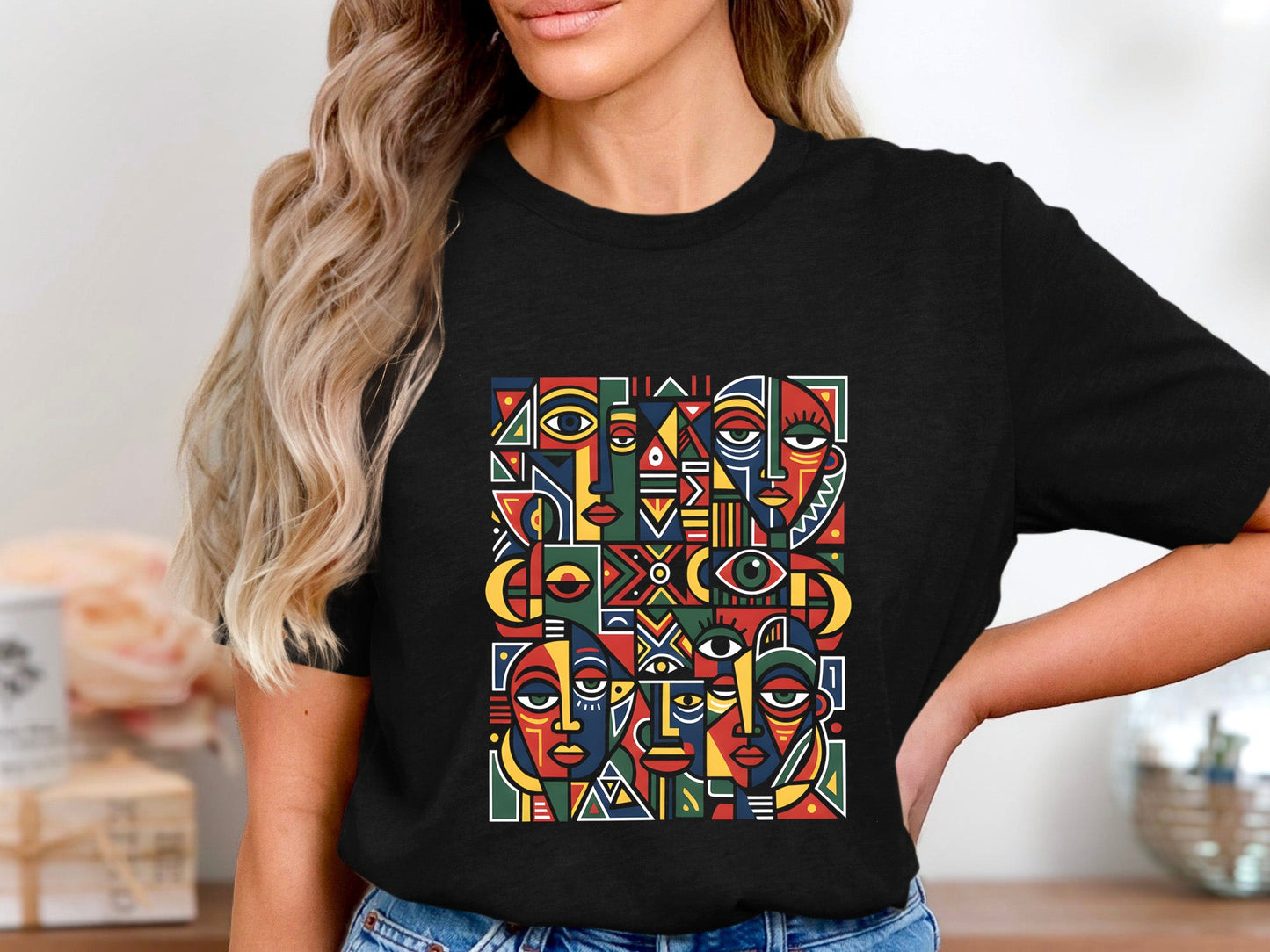 Tribal Mosaic Abstract Faces T-Shirt