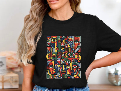 Tribal Mosaic Abstract Faces T-Shirt
