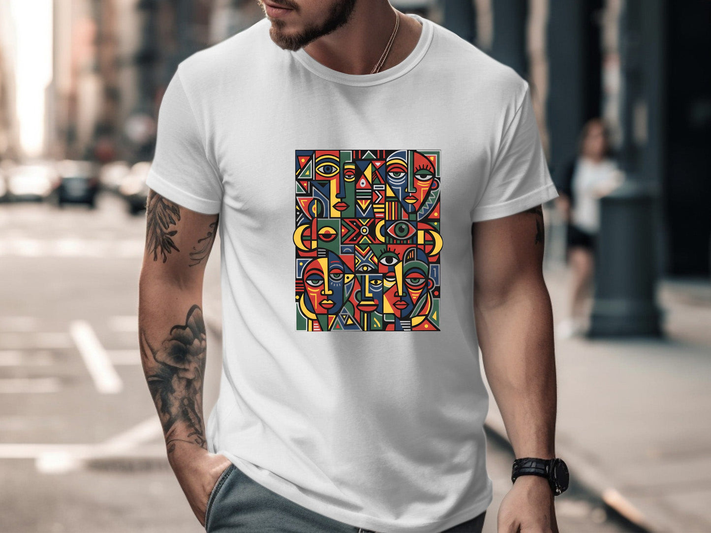 Tribal Mosaic Abstract Faces T-Shirt
