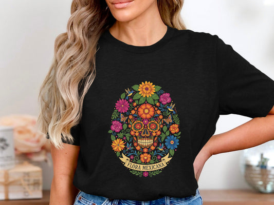 Flora Mexicana (Sugar Skull Style) Botanical Print T-Shirt