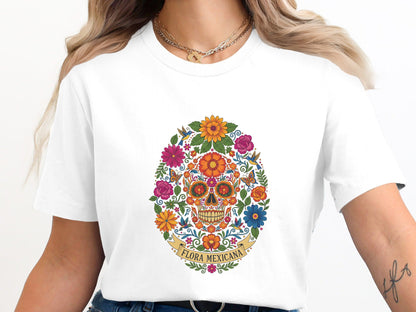 Flora Mexicana (Sugar Skull Style) Botanical Print T-Shirt