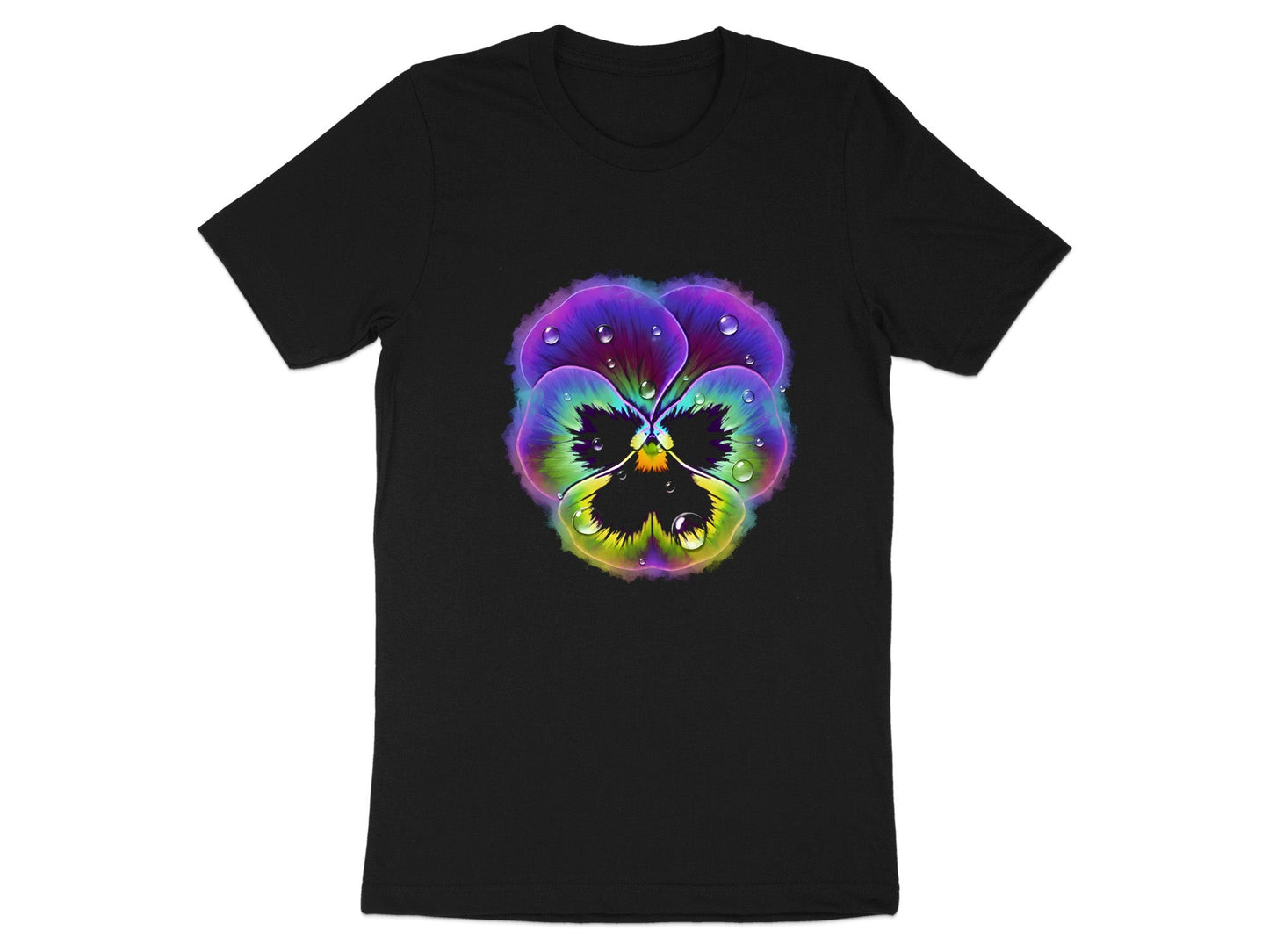 Psychedelic Dew Drops Neon Pansy cotton T-Shirt