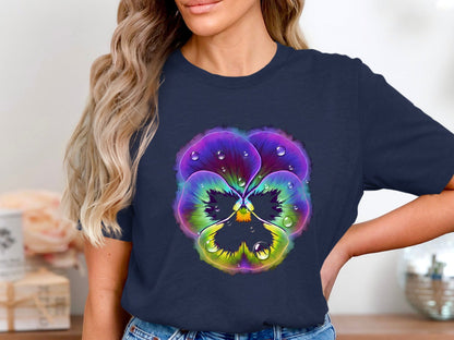 Psychedelic Dew Drops Neon Pansy cotton T-Shirt