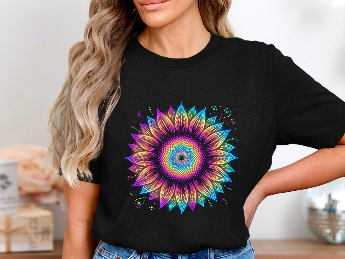 Rainbow Dot Art Flower Mandala T-Shirt