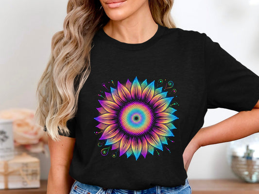 Rainbow Dot Art Flower Mandala T-Shirt
