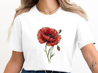 Watercolor Realism Single Red Poppy T-Shirt