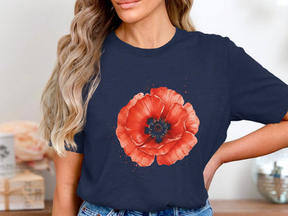 Watercolour Red Poppy Statement White T-Shirt