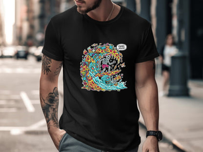Surfing Skeleton Pizza Wave T-Shirt