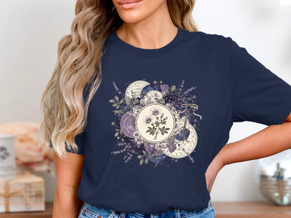 Botanical Astrology Wheel Tee – Mystic Lavender & Flowers T-Shirt