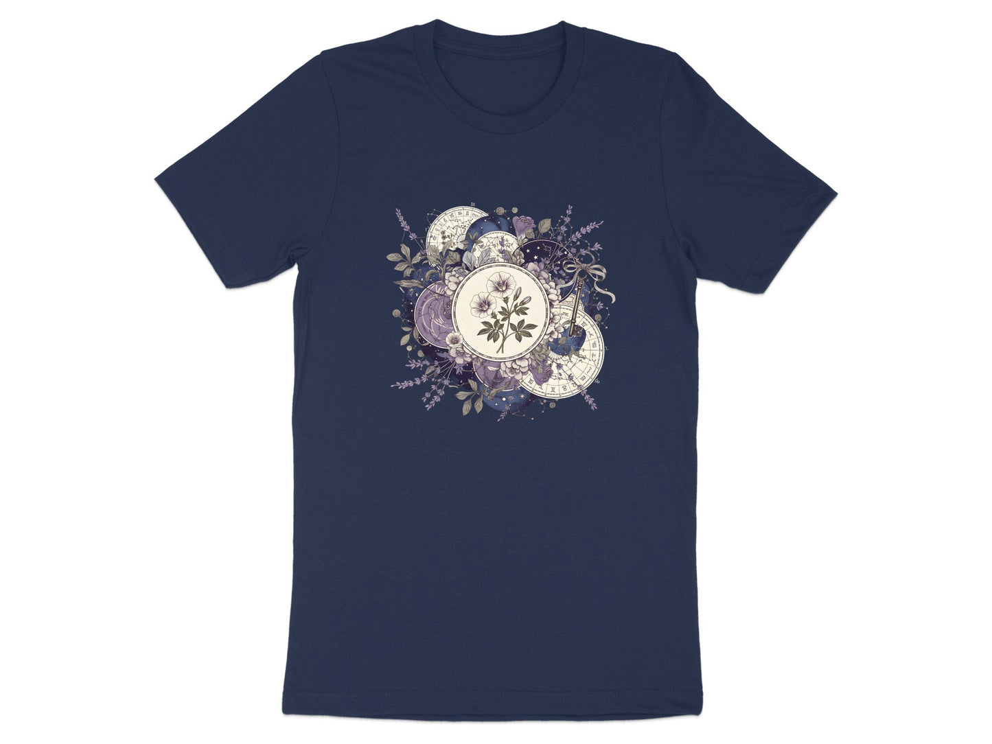 Botanical Astrology Wheel Tee – Mystic Lavender & Flowers T-Shirt