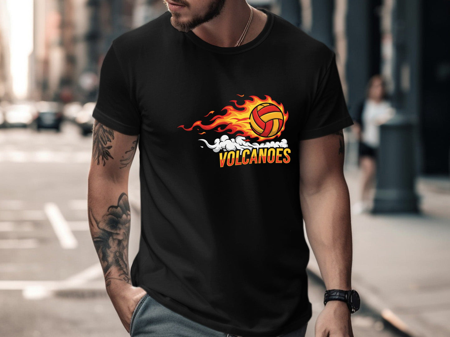 Volcanoes Flaming Volleyball Mascot T-Shirt