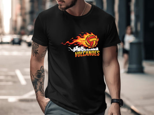 Volcanoes Flaming Volleyball Mascot T-Shirt