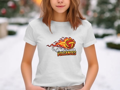Volcanoes Flaming Volleyball Mascot T-Shirt